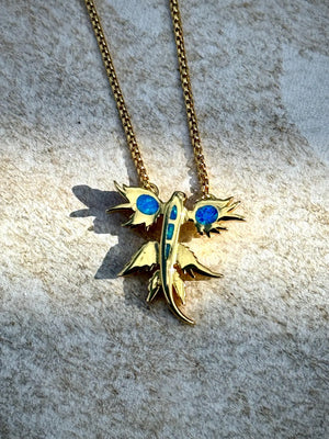 Golden Blue Dragon Opal Necklace
